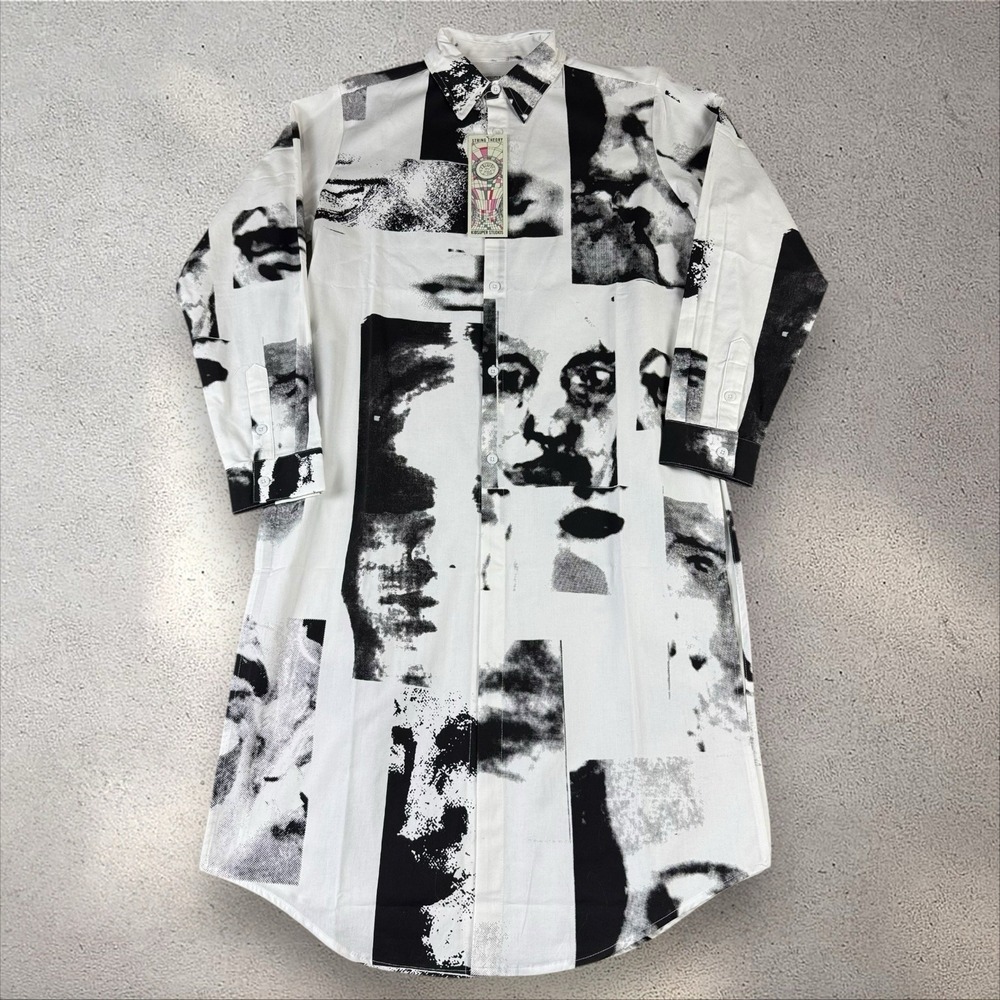 KidSuper Collage Faces Long Shirt White Cotton Sz M NWT‎